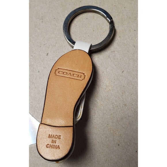 Vintage Coach White Brown Thong Flip Flop Keyfob Beach Sandal Keychain Charm - Picture 10 of 10